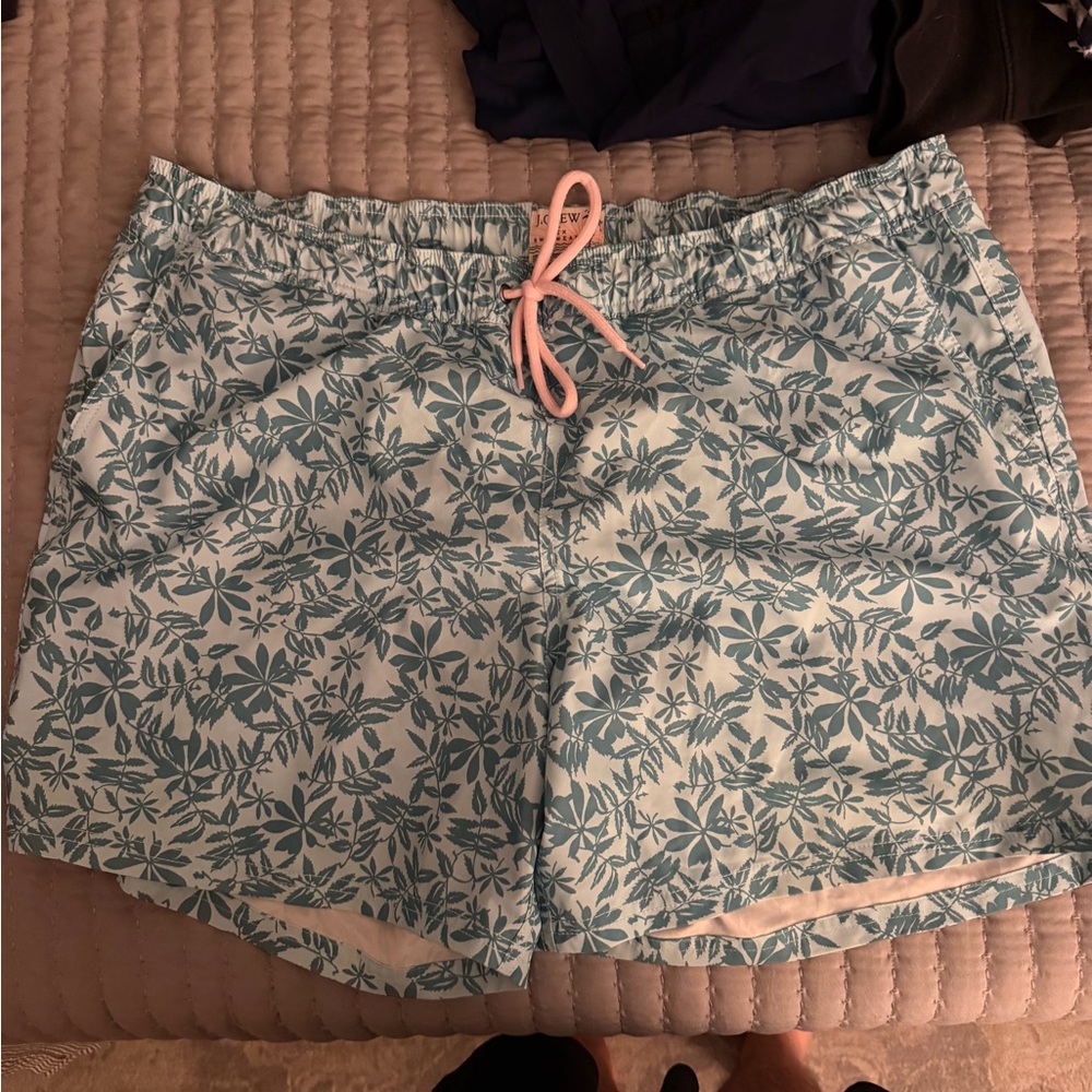 Men Light Blue Floral Drawstring Swim Shorts